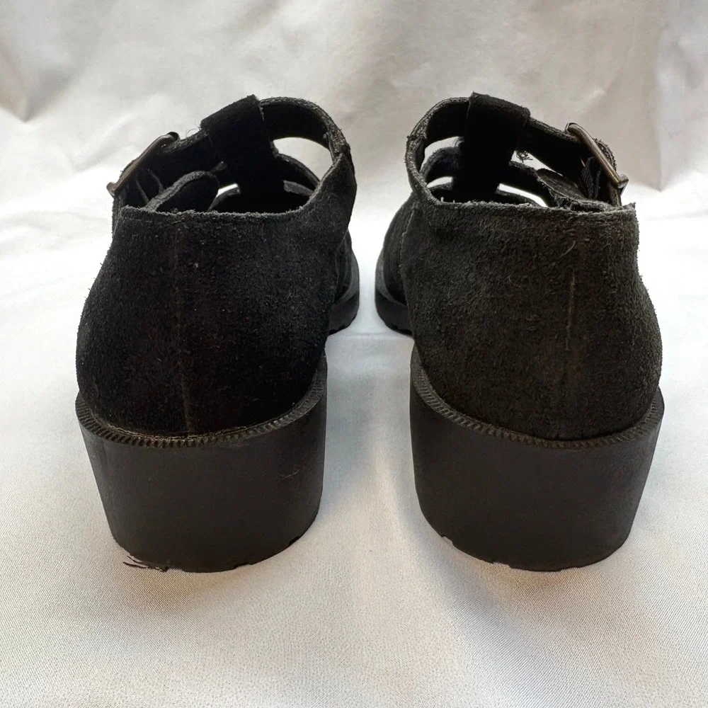 90s Esprit Reflector 74070 Shoes Womens 6 Black Good Vintage Suede Lug Mary Jane
